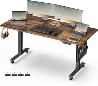 Vasagle LSD176X01 Höhenverstellbarer Schreibtisch elektrisch, Holzspanplatte, Stahl, Oxford-Gewebe, Vintagebraun, 160 cm