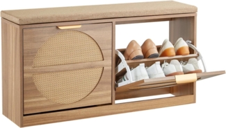 VEVOR Schuhregalbank Schuhbank (988 x 240 x 500 mm), Rattan-ähnliche Eingangsbank, Schuhregal mit Kissen & 4 Fächern & Rattantüren (200 kg belastbar), für Haustür Flur Wohnzimmer Schlafzimmer