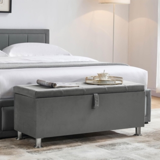 Vida Designs Valencia Ottomane, Stoffdeckel, Sitz, Hocker, Fensterbank, Truhe, Spielzeugbox, Pouffee, Fußhocker, hellgrauer Samt