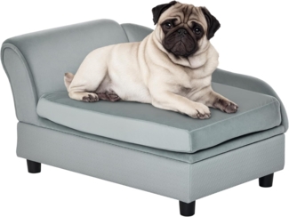 PawHut Tierbett Haustiersofa Hundesofa mit Matte Lagerraum Naturholz+Plüsch Hellgrau, Plüsch, 76B x 45T x 43H cm