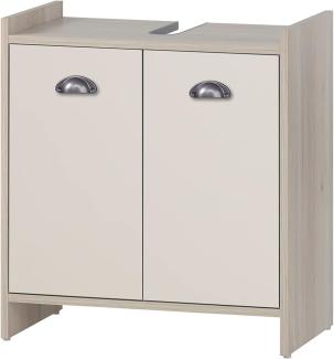 Schildmeyer Lindholm Waschbeckenunterschrank, Holzwerkstoff, Sandeiche Dekor/Cremebeige, 56,9 x 33 x 62,4 cm