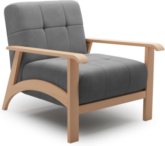 Cavadore Sessel Billan / Polstersessel im skandinavischen Design mit massivem Holzgestell in Buche / 78 x 88 x 106 / Flachgewebe, Grau