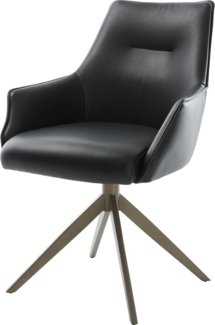 Drehstuhl Alja-Flex mit Armlehnen Echt-Leder Schwarz Kreuzgestell breit Effektfinish Titan 360° drehbar Wippfunktion Taschenfederkern