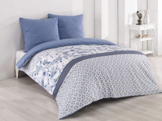 Buymax Bettwäsche Wendebettwäsche, Bettbezug-Set, 100% Baumwolle Renforce, 3 teilig, 200x200 cm, Reißverschluss, hochwertig, Blau, Weiß