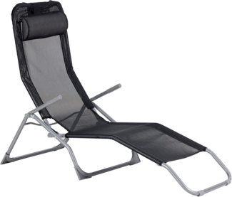 aro Outdoor Liegestuhl Charles mit Klippfunktion, Sonnenliege mit Armlehene, Stahl/Textilen-Bespannung, Klappbar, Schwarz