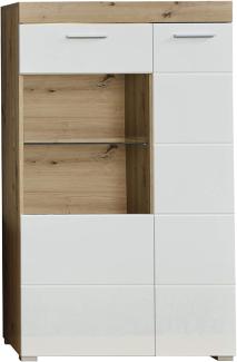 Highboard Amanda Hochglanz weiß und Eiche 80 cm