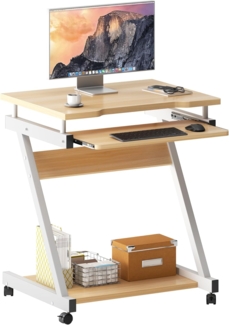 SogesHome Mobiler Computertisch mit Rollen und Tastaturauszug – Kleiner PC-Tisch mit Ablage für Tower, Schreibtisch für Home Office oder Büro, Ahorn