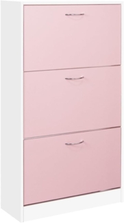 BAKAJI Platzsparendes Schuhregal Slim aus Melaminholz mit 3 Klapptüren und doppelter Tiefe Abmessungen 60 x 24 x 120 cm (Rosa und Weiß)