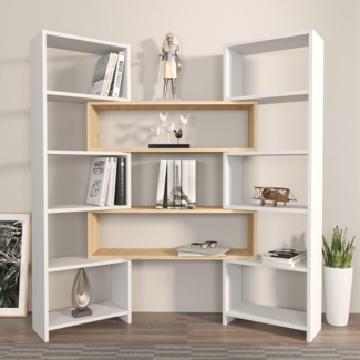 Stylish Bookshelf, White & Oak, 163.5 x 150 x 22 cm | 100% Melamine Coated Particle Board, 18 mm Thick | Perfect for Modern Home & Office Decor