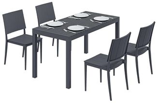 Outsunny Garten-Essgruppe mit 4 Stapelstühlen, Lamelldesign, (Gartengarnitur, 5-tlg, Gartenmöbel Set), für Garten Balkon Terrasse Dunkelgrau