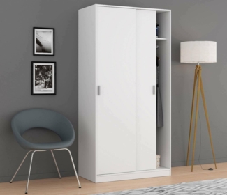 Dmora Kleiderschrank Lansing, Schlafzimmer-Schrank mit 2 Schiebetüren, Schrank mit Ablage und Kleiderstange, 100 x 50 x 200 cm, Weiß