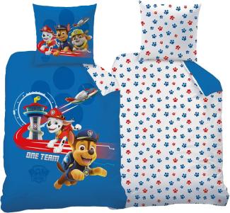 BERONAGE Kinderbettwäsche Paw Patrol One Team Bettwäsche Biber / Flanell Hunde Helden Bettbezug, 100% Baumwolle, 2 teilig, 135x200 + 80x80 cm