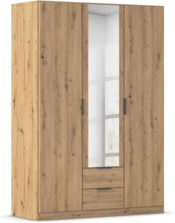 Rauch Möbel Lagoa, Kleiderschrank, Garderobe für Schlafzimmer, Kinderzimmer, Jugendzimmer 3-türig mit Spiegel, 2 Schubladen, mit Zubehör Classic, Farbe Eiche Artisan, Holz, Breite 136 cm