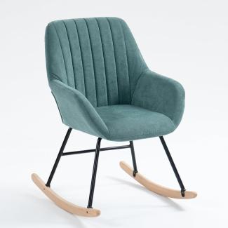 MEUBLE COSY Schaukelstühle Schaukelsessel Schwingstuhl Sessel mit Armlehnen und gepolsterter Sitzfläche für Wohnzimmer Schlafzimmer, Balkon, Metallgestell und Holzkufen, Stoff, Grün, 60 x 71 x 90 cm, Holz