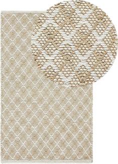 Teppich beige 50x80 cm kariertes Muster Kurzflor AKBEZ