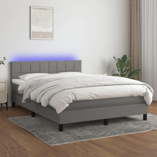 vidaXL Boxspringbett mit Matratze & LED Dunkelgrau 140x200 cm Stoff 3133158