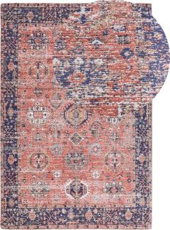 Teppich Baumwolle rot blau 200 x 300 cm orientalisches Muster Kurzflor KURIN