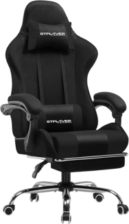 GTPLAYER Gaming Stuhl Stoff, Bürostuhl Massage Gaming Sessel Ergonomischer Gamer Stuhl mit Fußstütze, Kopfstütze Massage-Lendenkissen, Gepolstert Gaming Chair, Drehsessel, weiß