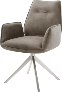 Drehstuhl Zoa-Flex Mikrofaser Taupe Vintage Kreuzgestell breit Edelstahl 360° drehbar Wippfunktion Taschenfederkern