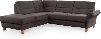 CAVADORE Eckcouch Wyk mit Federkern / Ecksofa im Landhaus-Stil mit Ottomane und Holzfüßen / 238 x 90 x 213 / Jacquard, Braun
