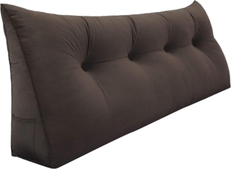 VERCART Großes Keil Lesekissen, Langes Bettruhe Rückenkissen, Dekoratives Kopfteilkissen, Dreieckiges Positionierungs Körperkissen für Tagesbett oder Couch, Samt Braun, 140cm