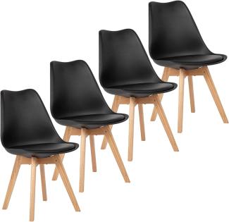 EGGREE 4er Set Esszimmerstühle Skandinavisch Küchenstuhl Stühle Modern mit Massivholz Eiche Bein und Kunstlederkissen, Schwarz