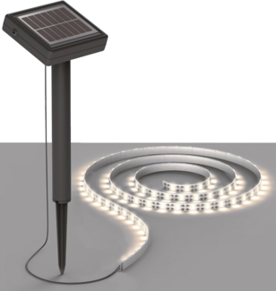 LED Solar Leuchtstreifen 3m Solarleuchte mit Dämmerungssensor Led-Streifen Solarzelle Erdspieß IP44 Aussenbeleuchtung im Silikon Schlauch Licht Warmweiß [Energieklasse A+]