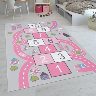 Paco Home Kinderteppich Teppich Kinderzimmer Spielteppich Junge Mädchen Modern rutschfest, Grösse:140x200 cm, Farbe:Pink 2