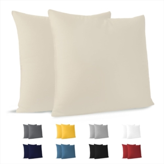 Dreamzie Kissenbezug 65x65 cm (Set mit 2) - 100% Jersey Baumwolle 150 g/qm Kissenbezüge -Beige - Für Kissen 65x65 cm - Kissenhülle - Kissenbezug - Resistent und Hypoallergen