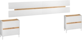 Habitdesign, modernes Kopfteil mit 2 Nachttischen und 4 Schubladen – Schlafzimmer-Set in Arktisweiß & Eiche Nodi, viel Stauraum, Maße: 255 x 100 x 34 cm (B x H x T), Modell Tempus