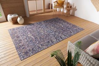 Nouristan Sues In- & Outdoor Orient Teppich – Orientalischer Kurzflor Vintage Used Look Waschbar Wetterfest & UV-beständig für Balkon, Terrasse, Garten, Wohnzimmer – Grau Multicolor, 155x235cm