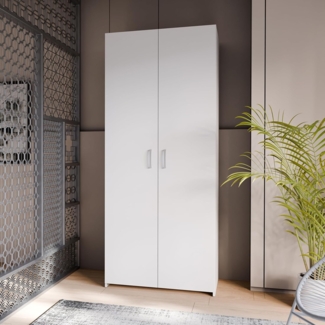 FORTE ECONOBOX klassischer Kleiderschrank 80, Schrank mit Zwei Drehtüren und Einlegeböden, Holzwerkstoff, Weiß, 79,7 cm breit, 190,5 cm hoch, 54,4 cm tief