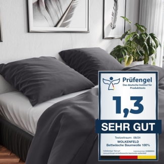 Wolkenfeld Bettwäsche 100% Baumwolle - Atmungsaktiv, 3 teilig, 1x Bettbezug + 2X Kissenbezug 80x80