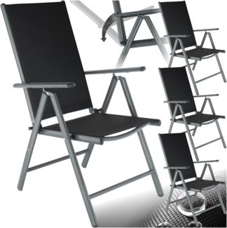 tectake® Aluminium Gartenstuhl 4er Set, Klappstuhl mit 7-Fach Verstellbarer Rückenlehne, Hochlehner mit Armlehnen, Gartenmöbel Set mit 4 Stühlen, für Garten Balkon Terrasse Camping, anthrazit