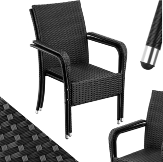 tectake Rattanstuhl Gartenstuhl Girona, stapelbar, Belastbarkeit 120 kg, 58 x 67 x 90 cm (Set, 2 St), Pulverbeschichtetes Stahlgestell für enorme Stabilität