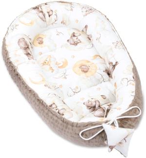 Warmes Nestchen Baby 90x50 cm - Kuschelnest Neugeborene Nestchen Winter/Herbst Kokon Babynest Schlummer Bär Khaki