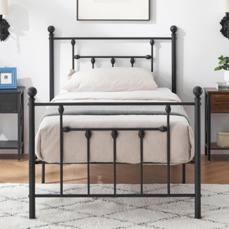 VECELO Metallbett 90x200 cm Bettrahmen mit Lattenrost und Hohem Kopfteil, Modern Gästebett Jugendbett, Einfacher Aufbau für Schlafzimmer Gästezimmer, Schwarz