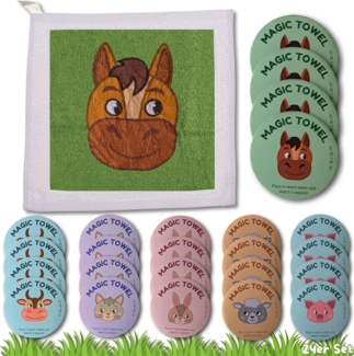 Bada Bing Handtuch Set Magisches Handtuch Kinder Zauberhandtuch Bauernhof Tiere Waschlappen, (24-St), 100% Baumwolle, Zauberhandtuch