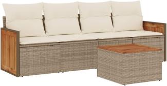 vidaXL 5-tlg. Garten-Sofagarnitur mit Kissen Beige Poly Rattan 3259860