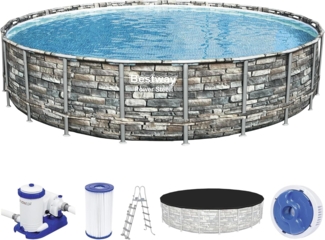 Power Steel™ Frame Pool Komplett-Set mit Filterpumpe Ø 671 x 132 cm Steinwand-Optik (Naturstein), rund