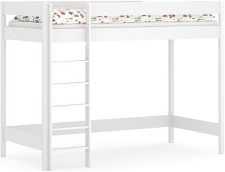 WNM Group Hochbett mit Matratze HUBI - Kinderbett mit Rausfallschutz und Lattenrost - Absturzsicherung Hochbett - Jugendbett - Kinderhochbetten - 180x80x160 - Weiß