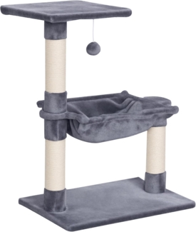 PawHut Kratzbaum Kletterbaum Katzenbaum Kratzbaum mit Sisalsäule Plüsch-Hängematte, Spanplatte Grau 50 x 36 x 70 cm