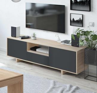 Dmora - TV-Ständer Visalia, Wohnzimmer TV-Sideboard, 3-türiger TV-Ständer, Niedriges Sideboard für Wohnzimmer, cm 150x41h46, Eiche