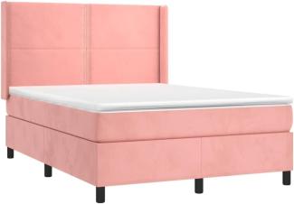 vidaXL Boxspringbett mit Matratze Rosa 140x190 cm Samt