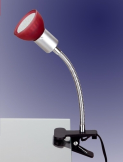 TRANGO LED Klemmleuchte, 2989-012 LED Klemmleuchte *EASY* inkl. 1x 3 Watt GU10 3000K warmweiß LED Leuchtmittel Tischlampe I Leseleuchte I Clip Lampe mit rotem Glas Lampenschirm, Klemmspot I Nachtlicht I Schreibtischlampe