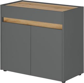 Büroschrank Center in grau matt und Eiche Wotan 80 x 70 cm