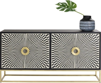 Kare Design Sideboard Electro, Schwarz/Weiß, Kommode, Massivholz Korpus, Stahlbeine, Zebra-Look, handgearbeitet, Soft-Close Türen, mit 2 Türen, 80 x 160 x 40 cm (H/B/T)