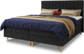 Boxspringbett Gold mit 2 Bettkästen und Topper - Doppelbett, Bonell-Matratze, Polsterbett, Bett mit Matratzentopper, Schlafzimmer, Velours Stoff (Schwarz (Manila 18), 140x200 cm)