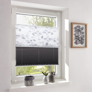 Sekey Plissee Day+Night Doppelplissee Verdunkelung ohne Bohren verspannt Lichtschutz 60x130cm Druck+Dunkelgrau