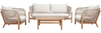 riess-ambiente Loungeset ROPE natur beige – Sofa, 2 Sessel & Tisch aus Akazie & Aluminium, (Set, 4-tlg), inkl. Kissen, wetterfest, pflegeleichte Gartenmöbel, wetterfest